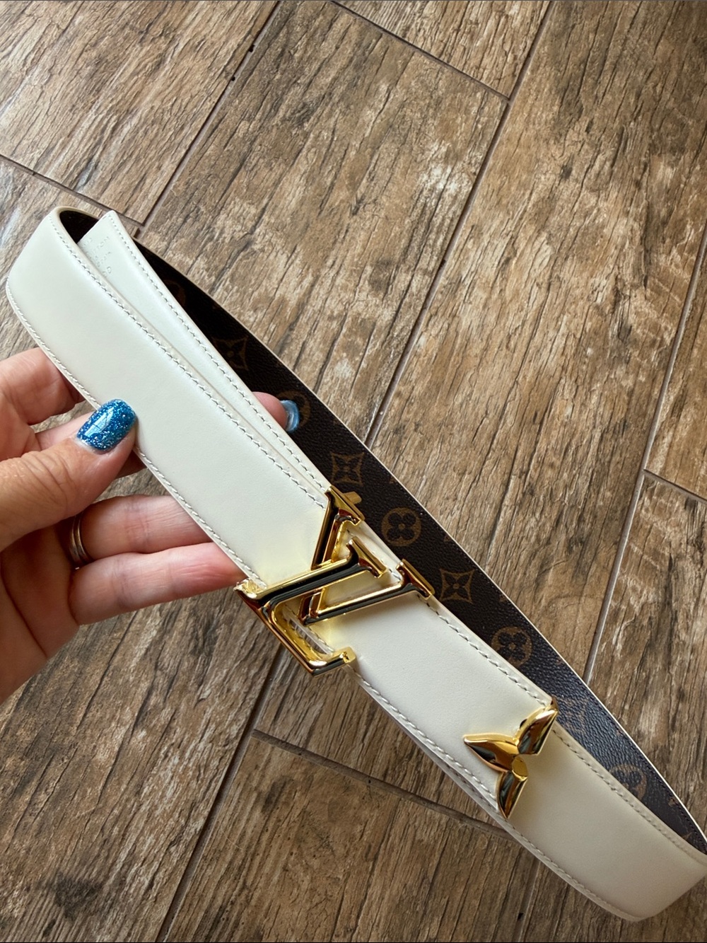 LOUIS VUITTON Pretty LV Reversible Belt Cream M0699 80/32 Women's